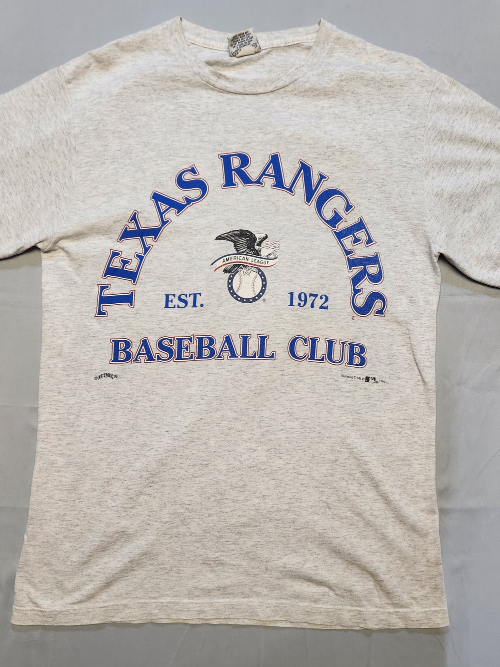 Vtg 1995 Texas Rangers Shirt Large Nutmeg Mills MLB Baseball Club Gray Vintage